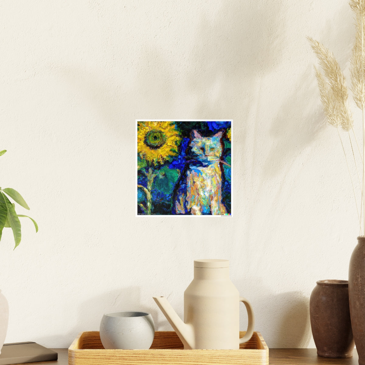 Sunflower & White Kitty - Photo Art Paper Poster