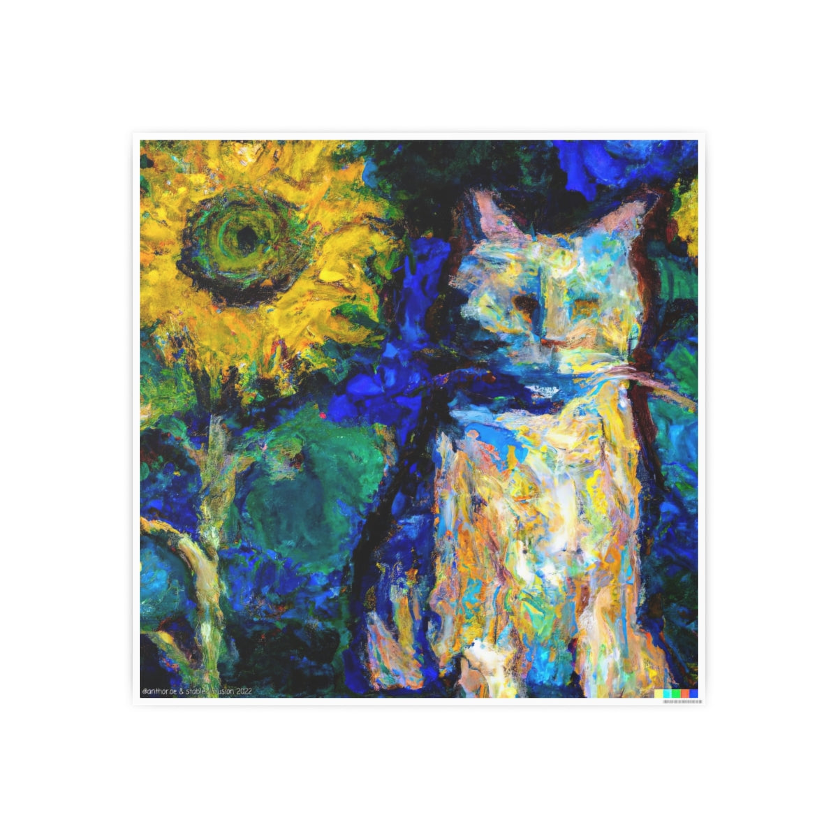 Sunflower & White Kitty - Photo Art Paper Poster