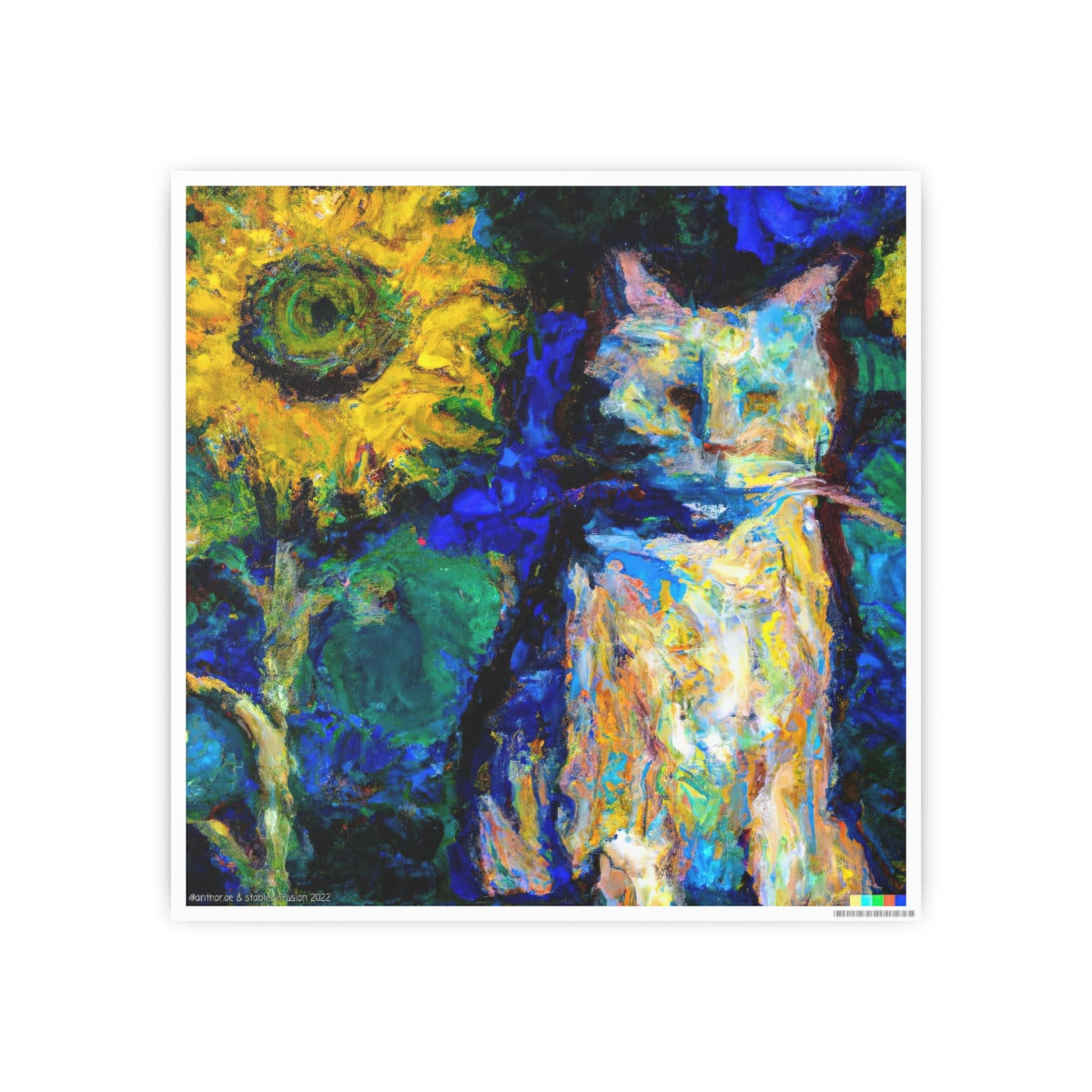 Sunflower & White Kitty - Photo Art Paper Poster