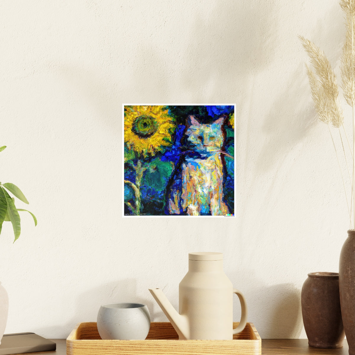 Sunflower & White Kitty - Photo Art Paper Poster